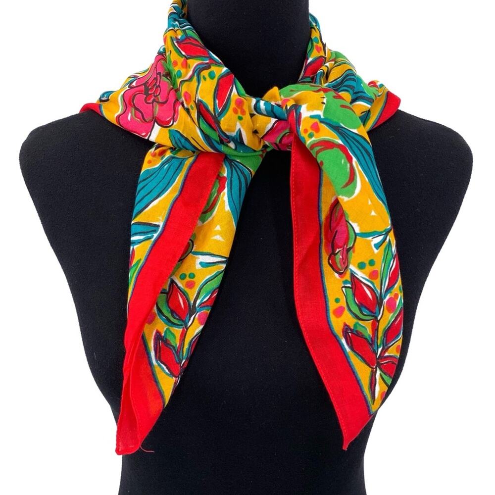 EXPRESS Floral Square Neck Scarf Red Yellow Green